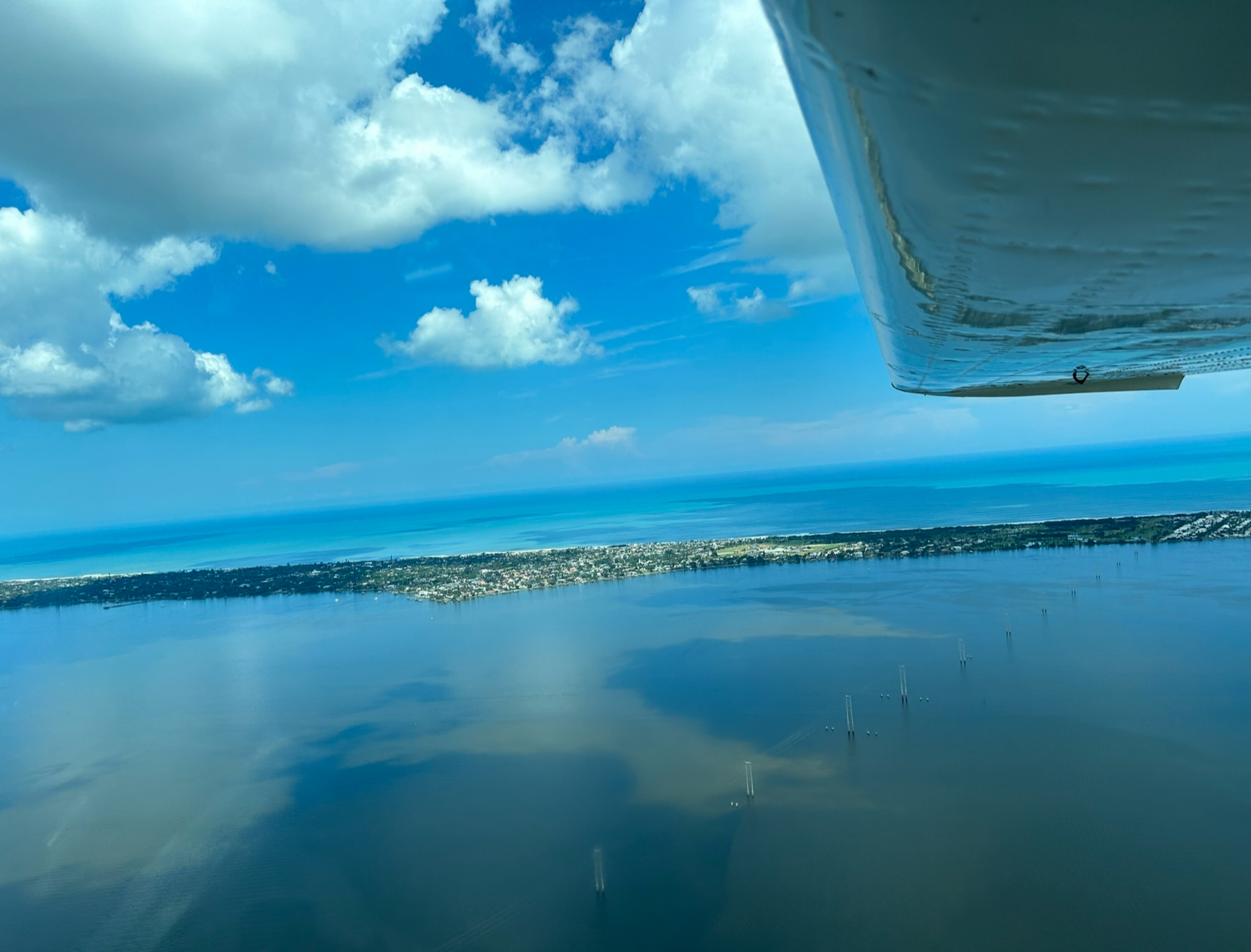 Aerial view of Florida's barrier island and inland waterway from an aircraft