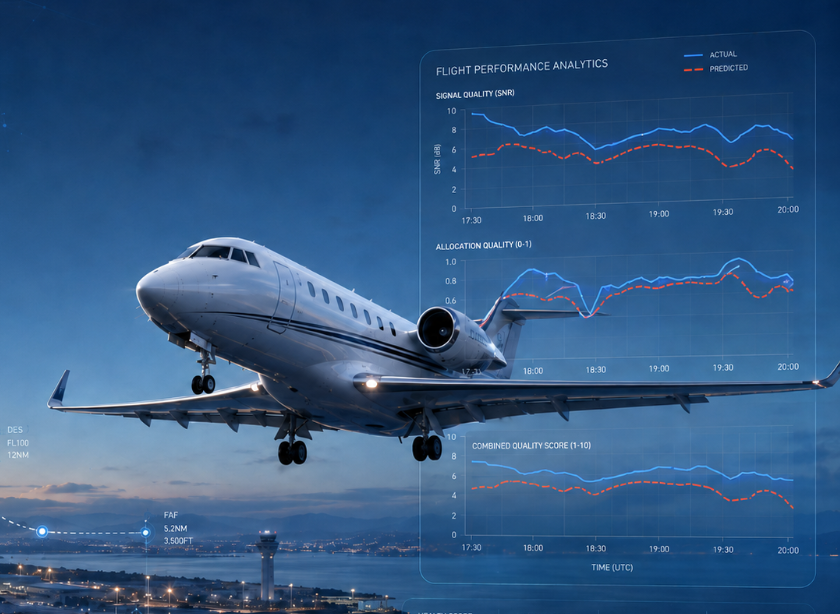 Machine-learning SATCOM connectivity predictions and post-flight analytics